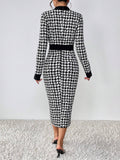 Buy SHEIN Privé Houndstooth Print Button Front Bodycon Dress in Pakistan