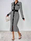 Buy SHEIN Privé Houndstooth Print Button Front Bodycon Dress in Pakistan