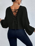 Buy SHEIN Privé Lace Up Front Drop Shoulder Sweater in Pakistan