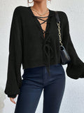 Buy SHEIN Privé Lace Up Front Drop Shoulder Sweater in Pakistan