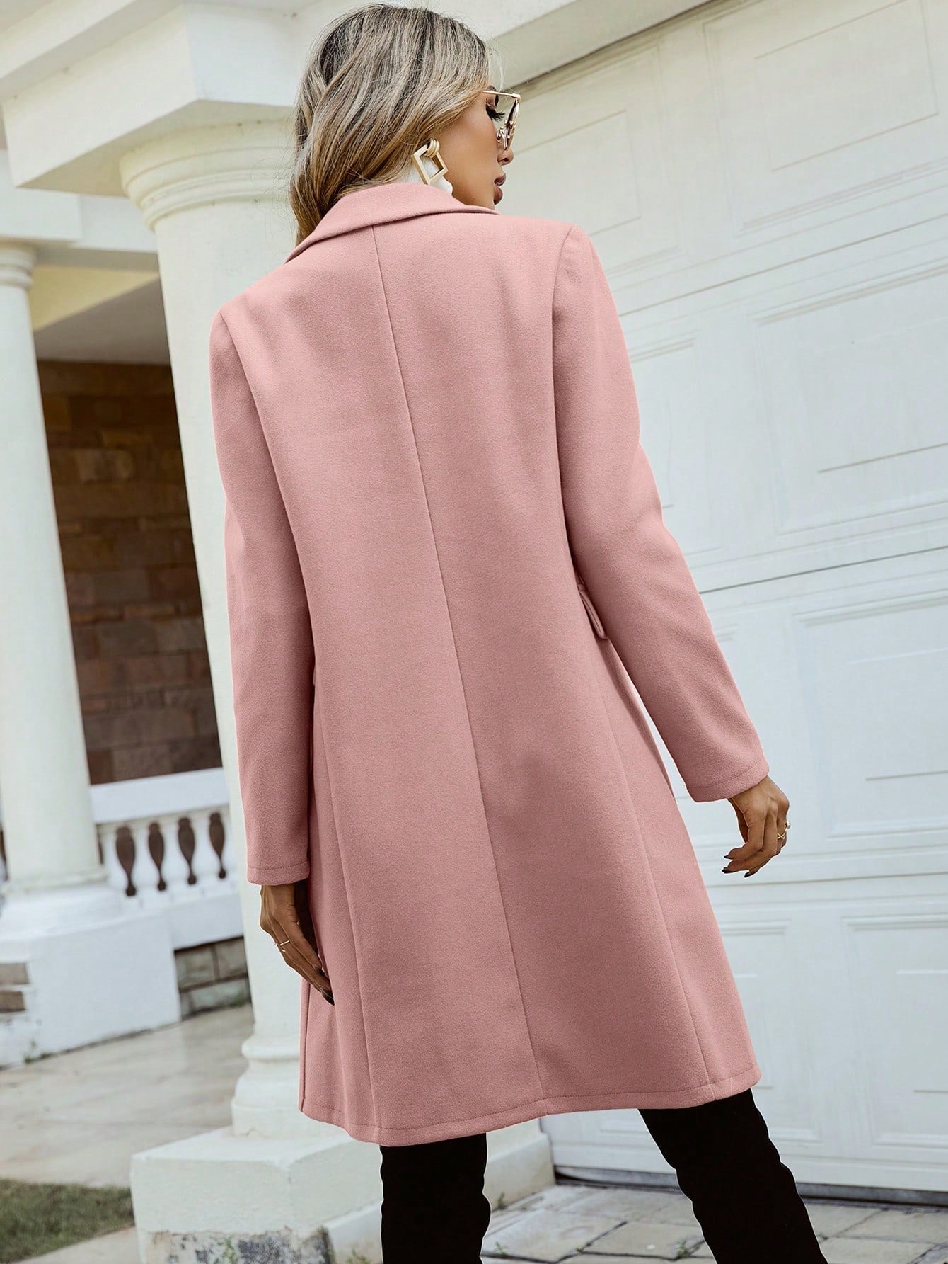 Buy SHEIN Priv̩ Lapel Collar Double Breasted Overcoat in Pakistan