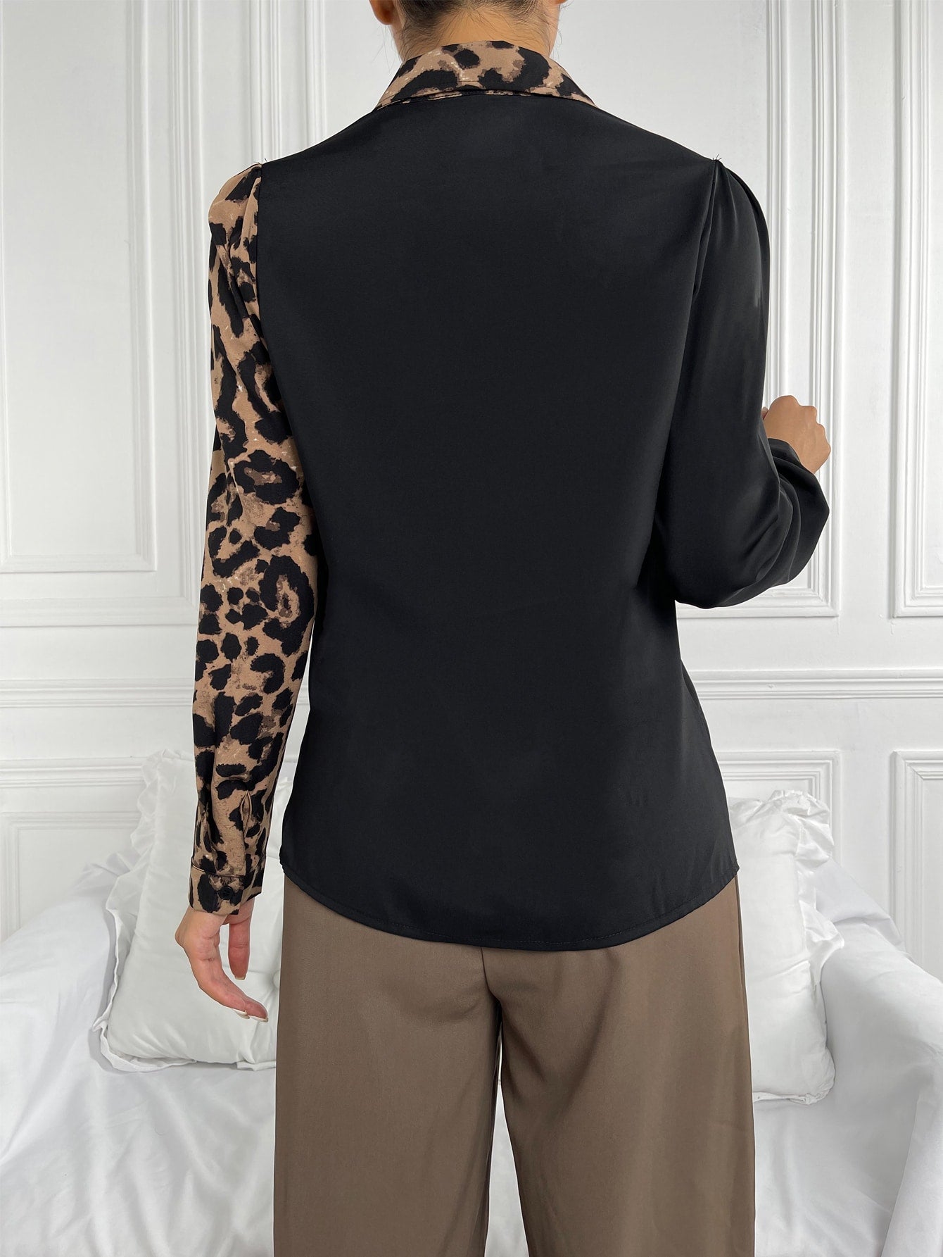 Buy SHEIN Privé Leopard Print Spliced Button Up Shirt in Pakistan