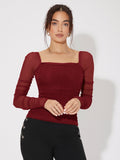 Buy SHEIN Priv̩ Mesh Panel Ruched Glitter Top in Pakistan