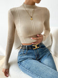 Buy SHEIN Priv̩ Mock Neck Cable Knit Crop Sweater in Pakistan