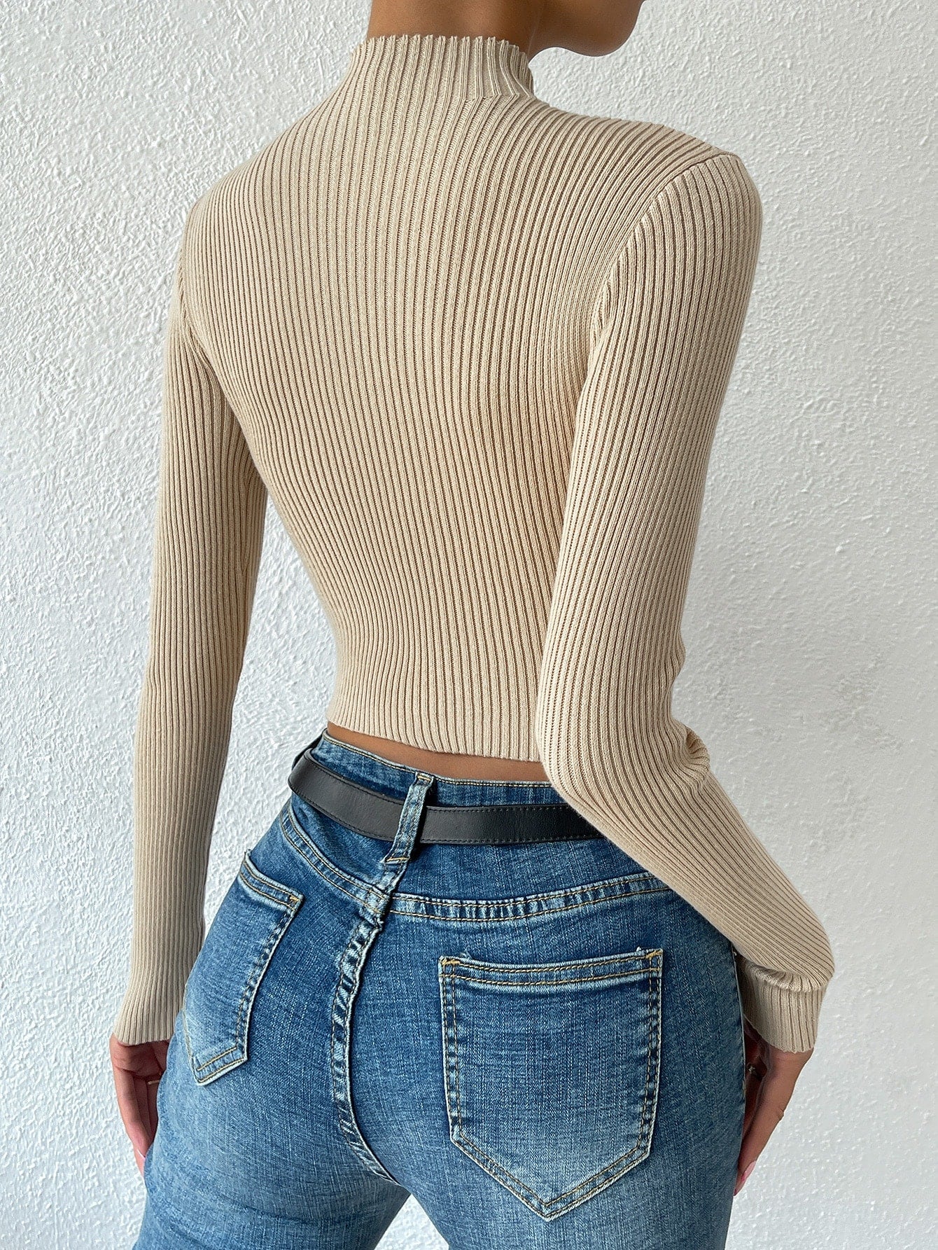 Buy SHEIN Priv̩ Mock Neck Cable Knit Crop Sweater in Pakistan