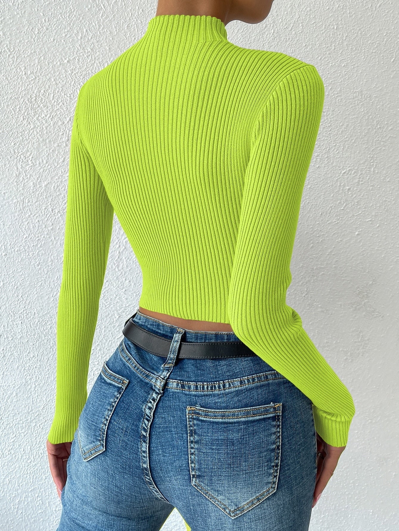 Buy SHEIN Priv̩ Mock Neck Cable Knit Crop Sweater in Pakistan