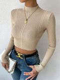 Buy SHEIN Priv̩ Mock Neck Cable Knit Crop Sweater in Pakistan
