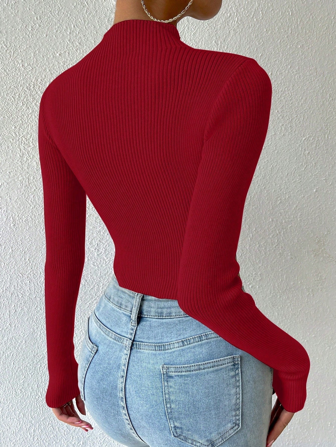 Buy SHEIN Priv̩ Mock Neck Ribbed Knit Crop Sweater in Pakistan