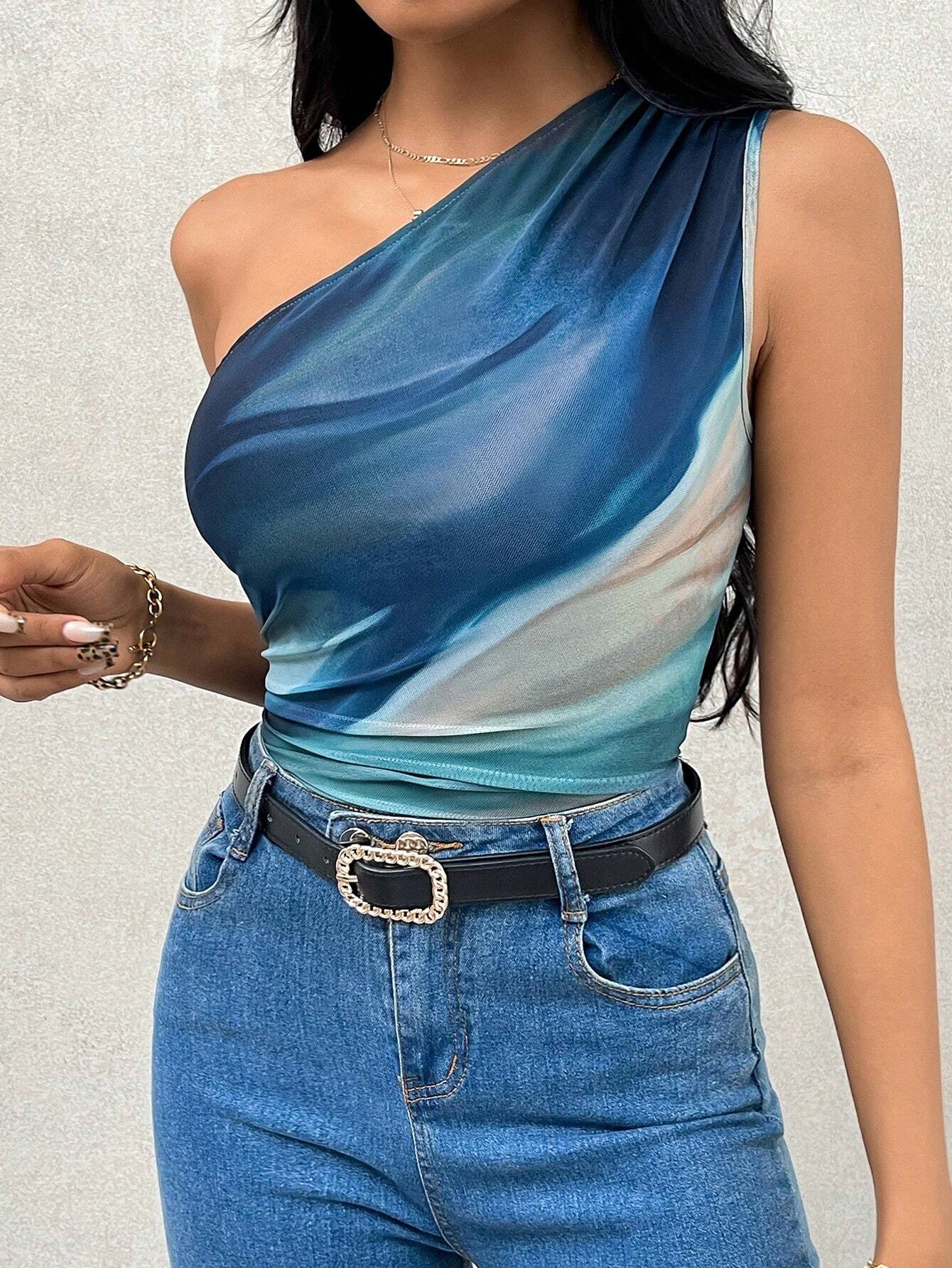 Buy SHEIN Privé One Shoulder Tie-Dye Slim Fit Bodysuit in Pakistan