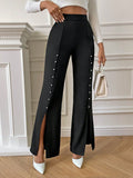 Buy SHEIN Priv̩ Pearls Beaded Split Hem Flare Leg Pants in Pakistan