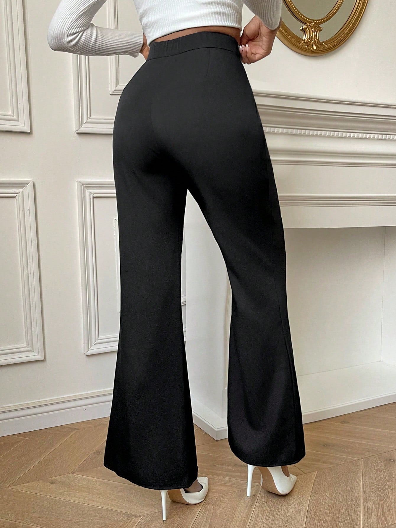 Buy SHEIN Priv̩ Pearls Beaded Split Hem Flare Leg Pants in Pakistan