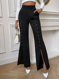 Buy SHEIN Priv̩ Pearls Beaded Split Hem Flare Leg Pants in Pakistan