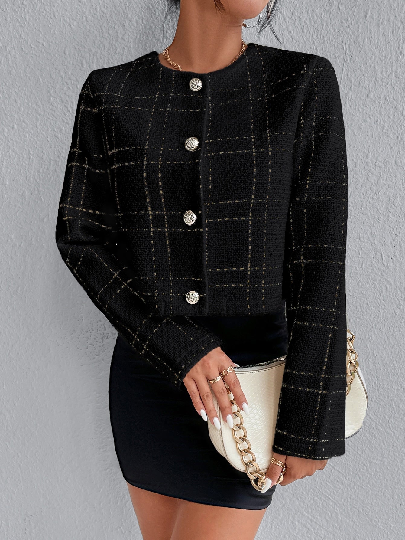 Buy SHEIN Priv̩ Plaid Pattern Button Front Overcoat in Pakistan