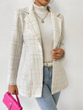 Buy SHEIN Priv̩ Plaid Pattern Lapel Neck Single Button Tweed Blazer in Pakistan