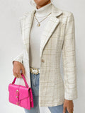 Buy SHEIN Priv̩ Plaid Pattern Lapel Neck Single Button Tweed Blazer in Pakistan