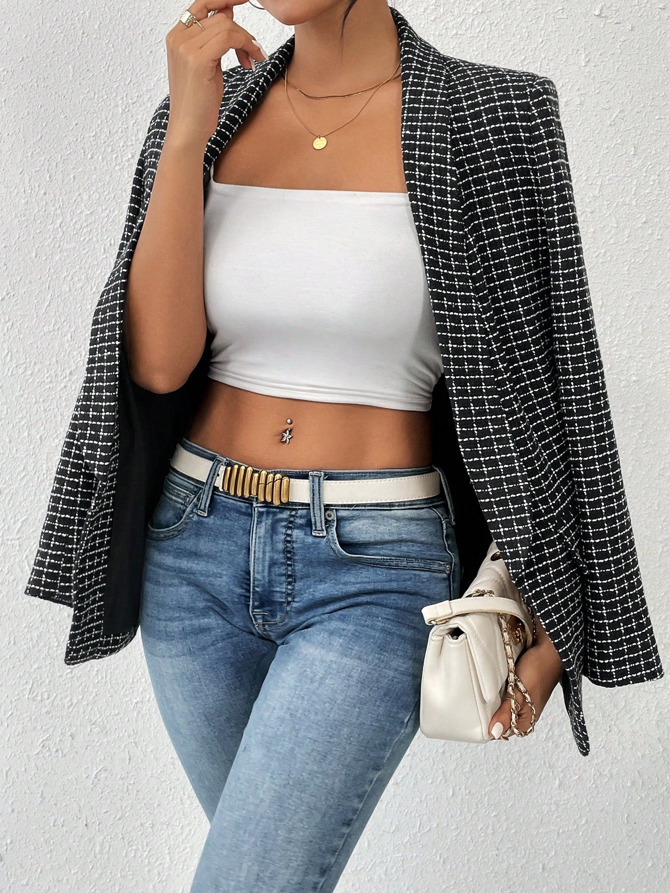 Buy SHEIN Priv̩ Plaid Print Shawl Collar Blazer in Pakistan