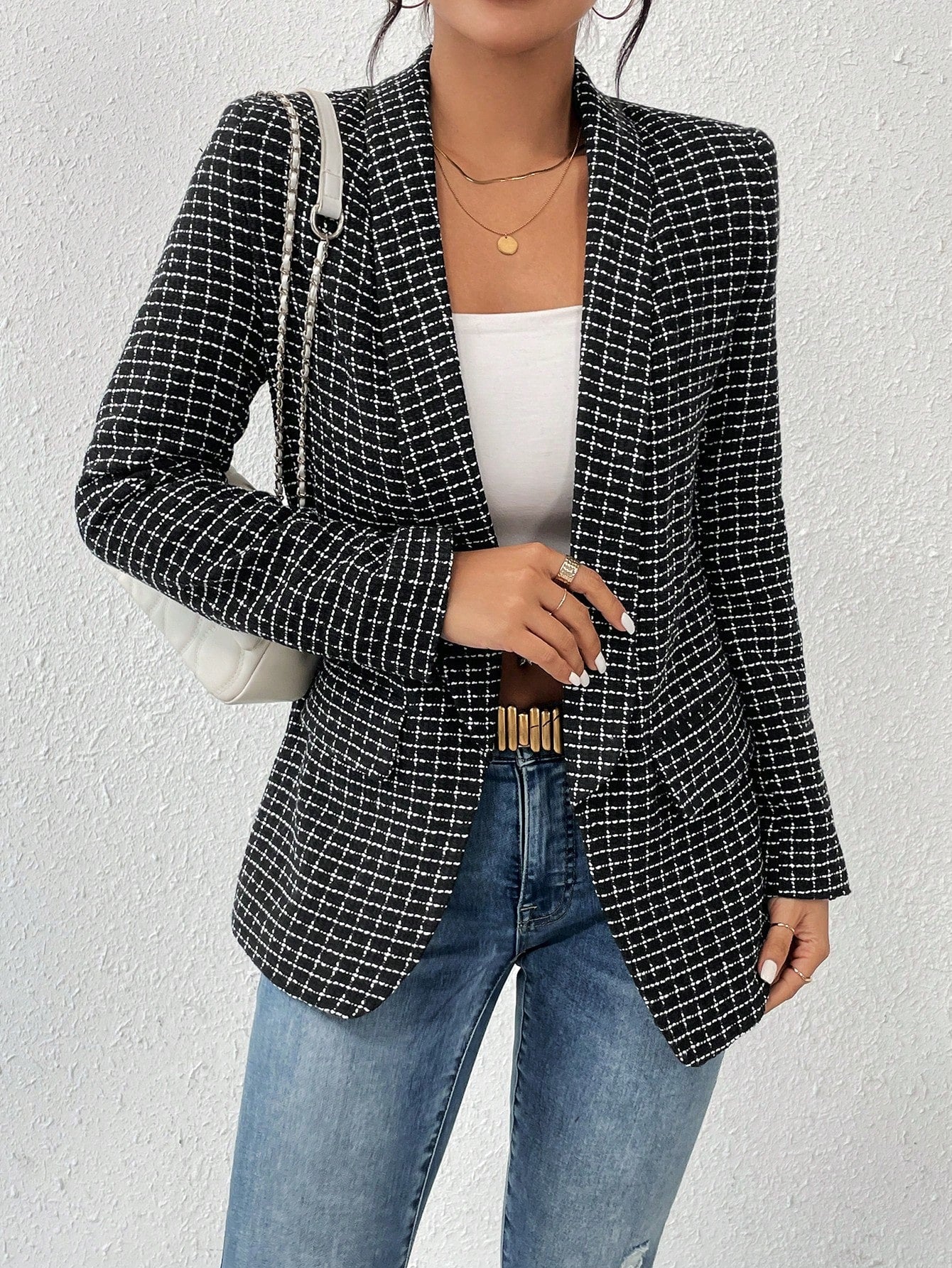 Buy SHEIN Priv̩ Plaid Print Shawl Collar Blazer in Pakistan