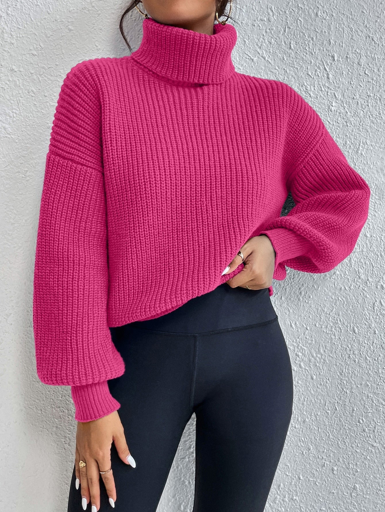 Buy SHEIN Privé Rib-knit Turtleneck Drop Shoulder Sweater in Pakistan