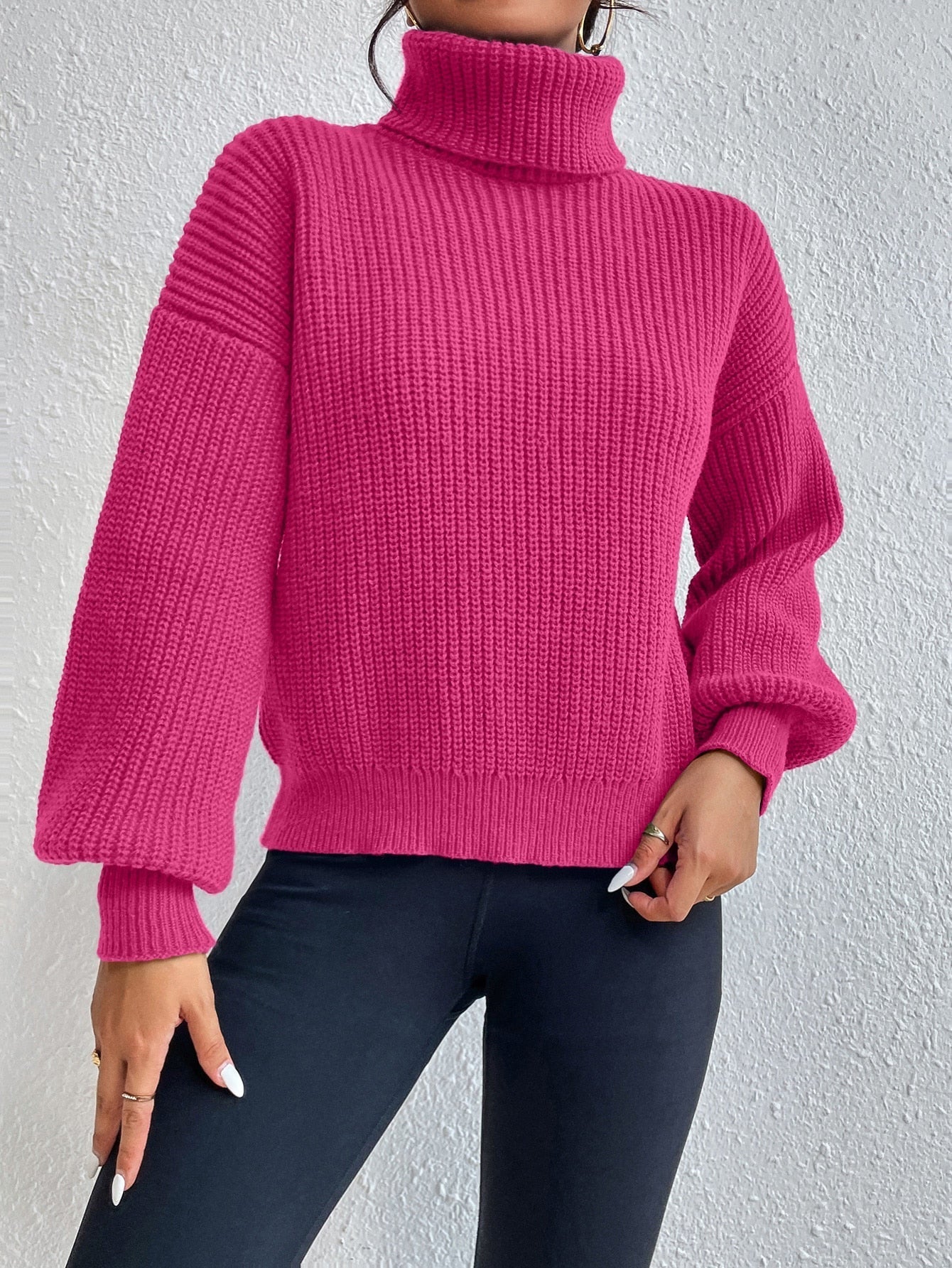 Buy SHEIN Privé Rib-knit Turtleneck Drop Shoulder Sweater in Pakistan