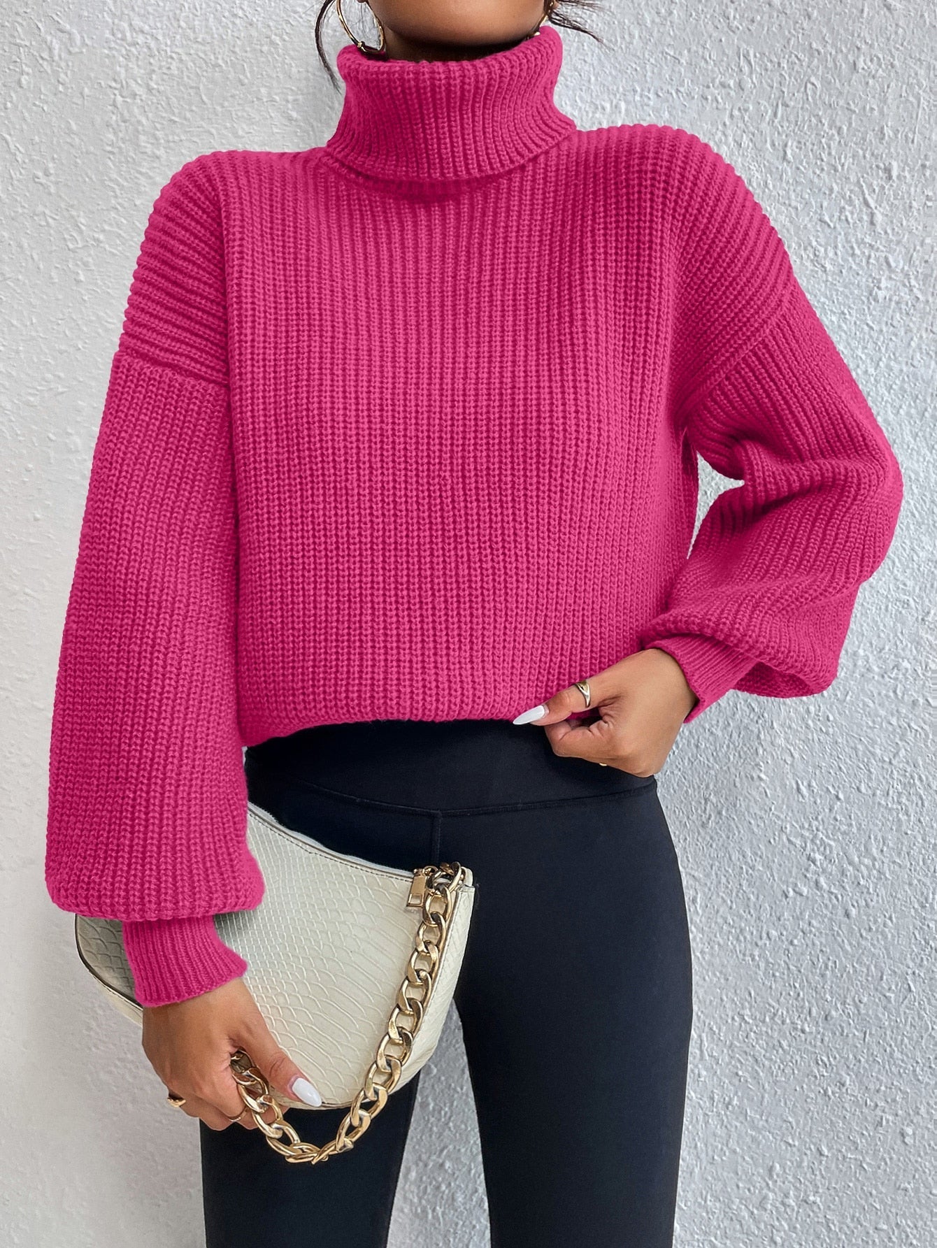 Buy SHEIN Privé Rib-knit Turtleneck Drop Shoulder Sweater in Pakistan