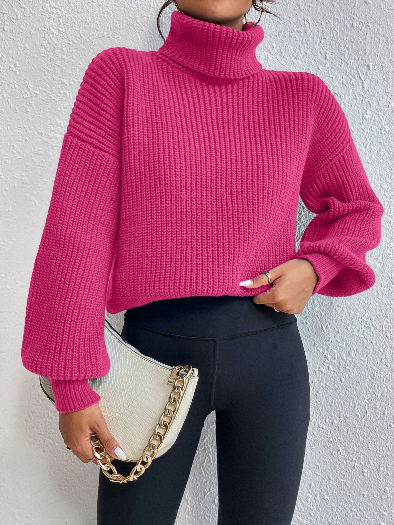 Buy SHEIN Privé Rib-knit Turtleneck Drop Shoulder Sweater in Pakistan