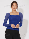 Buy SHEIN Priv̩ Ruched Square Neck Solid Metallic Top in Pakistan
