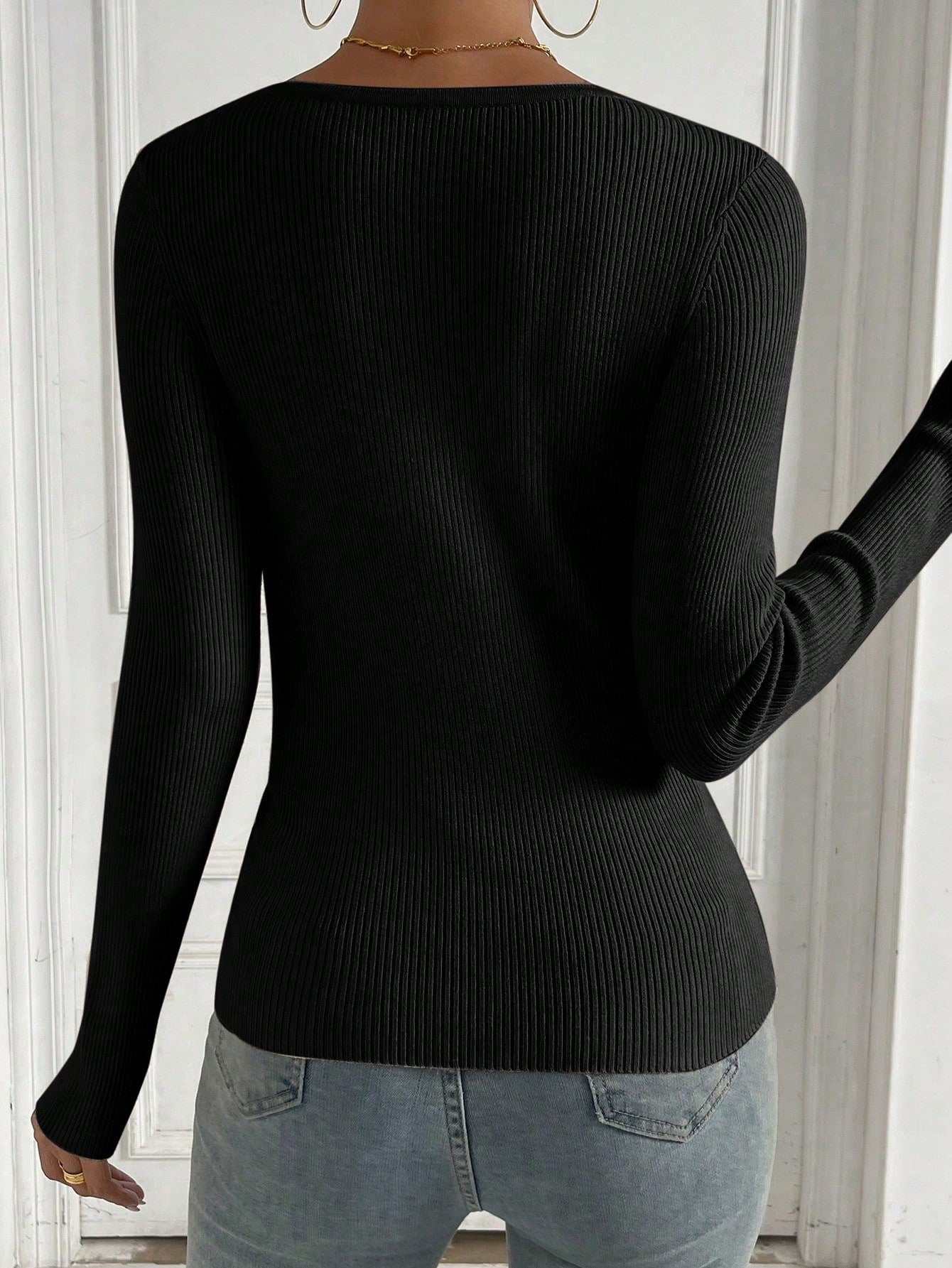 Buy SHEIN Privé Scoop Neck Ribbed Knit Sweater in Pakistan
