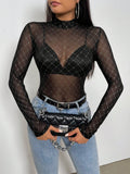 Buy SHEIN Priv̩ Semi-high Neck See-through Mesh Top in Pakistan