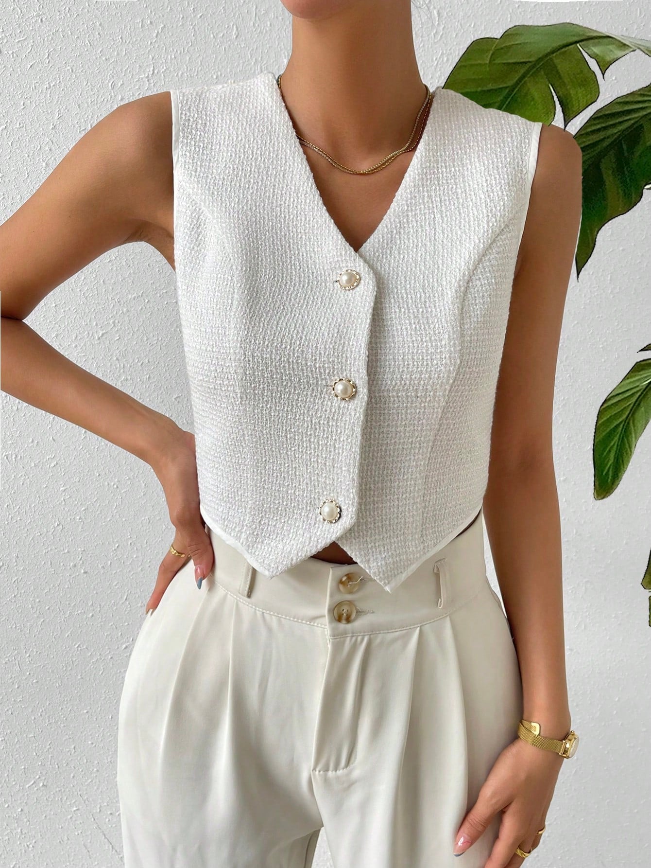 Buy SHEIN Privé Solid Button Front Waistcoat in Pakistan