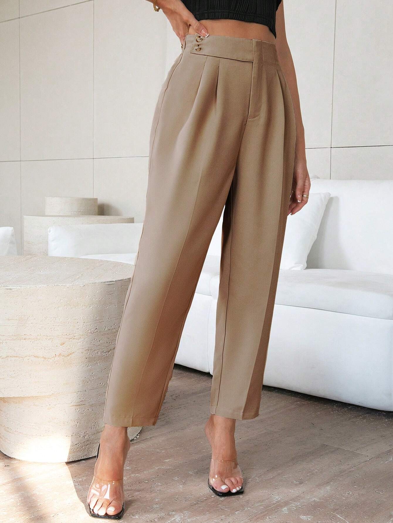 Buy SHEIN Privé Solid Color Pleated Trousers For Women in Pakistan