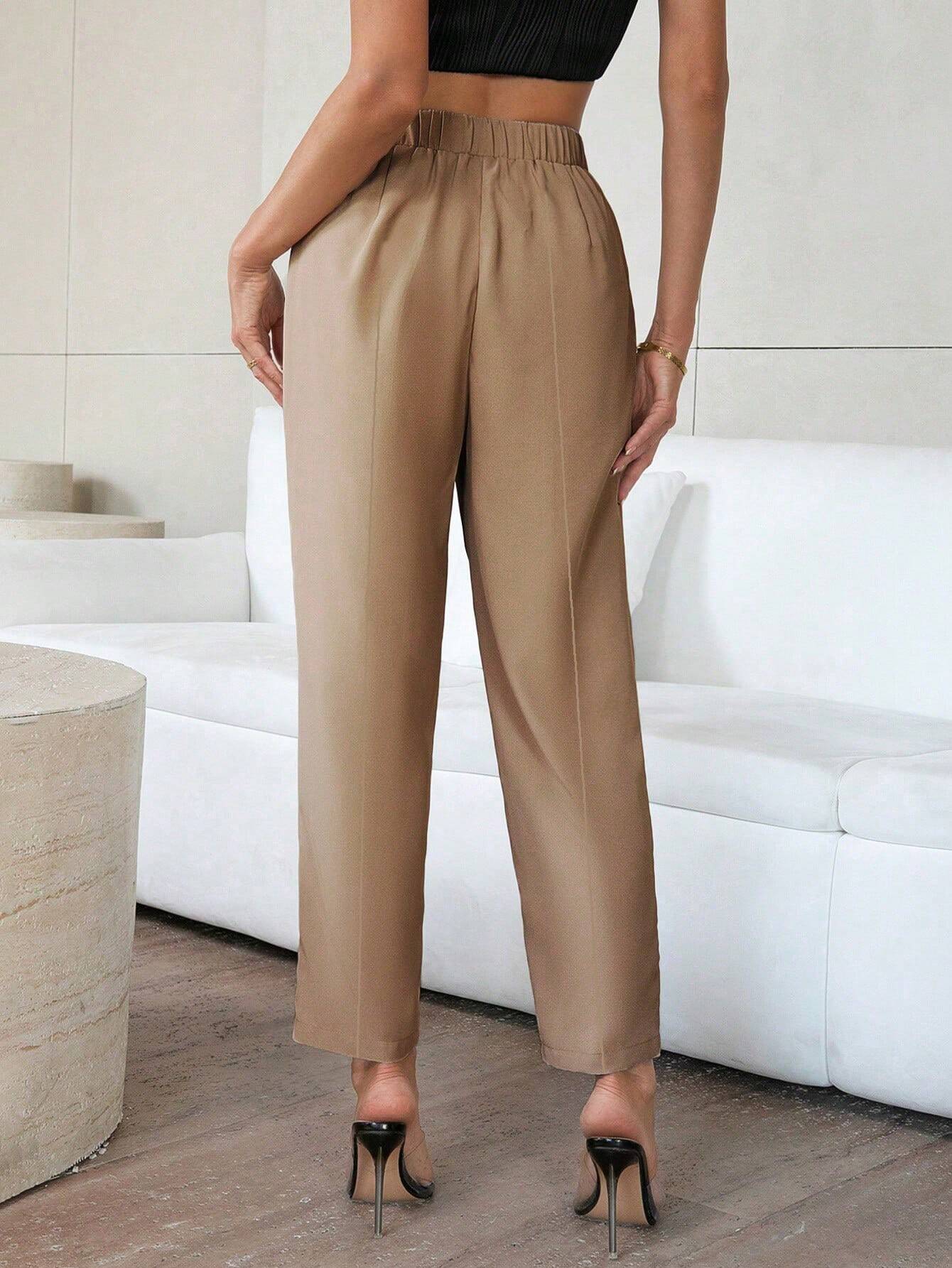 Buy SHEIN Privé Solid Color Pleated Trousers For Women in Pakistan