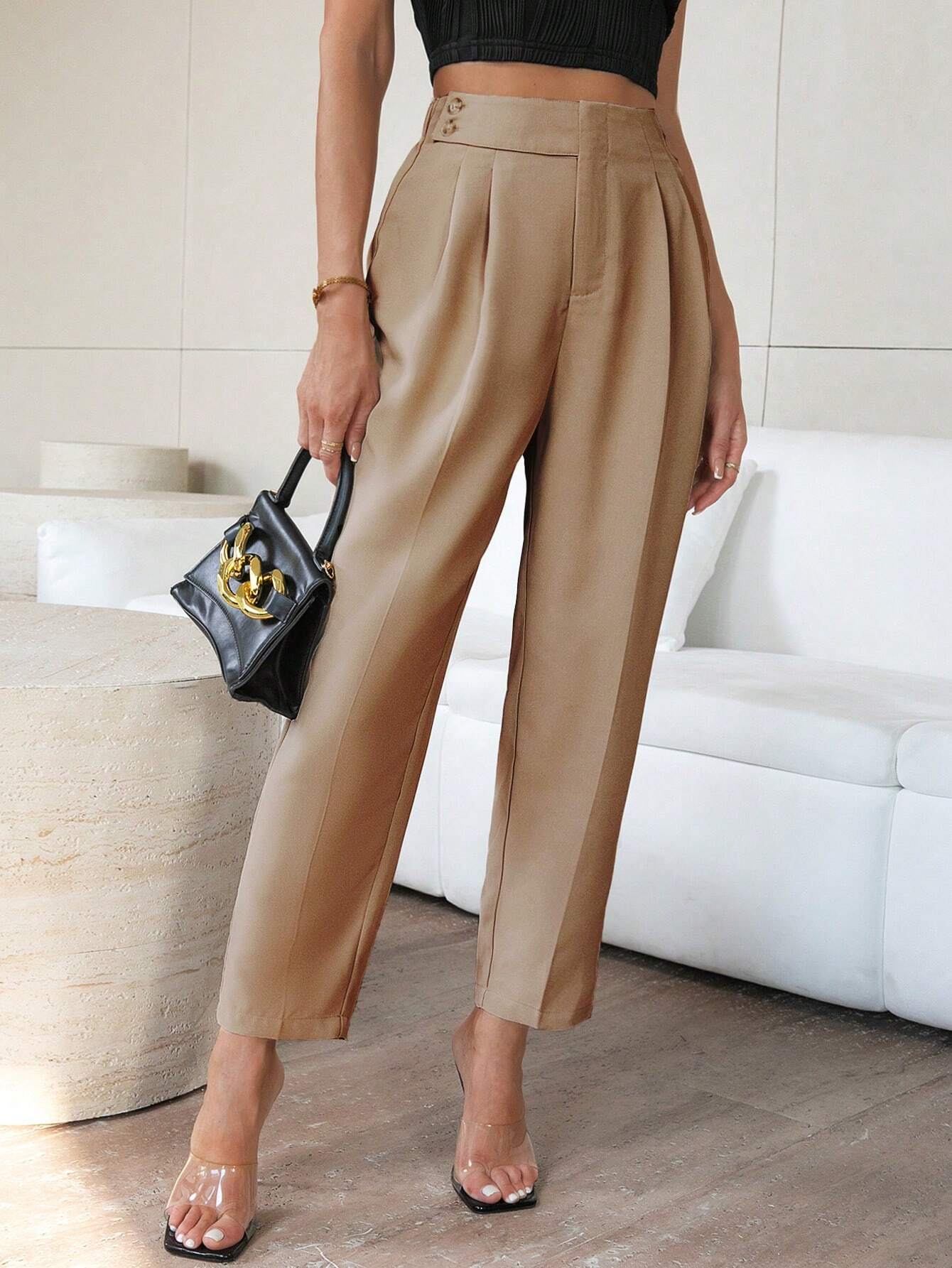 Buy SHEIN Privé Solid Color Pleated Trousers For Women in Pakistan