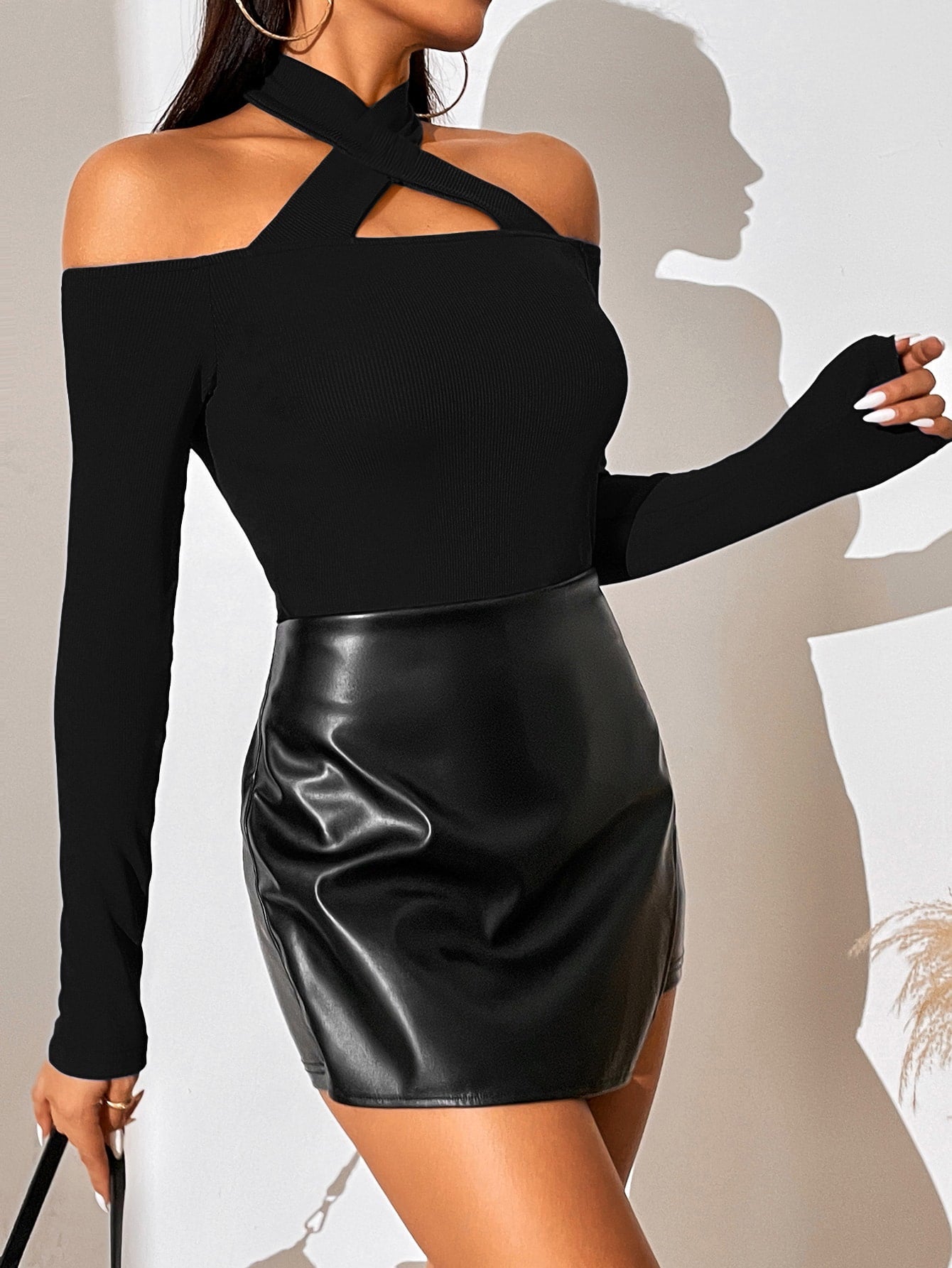 Buy SHEIN Privé Solid Criss Cross Halter Neck Tee in Pakistan