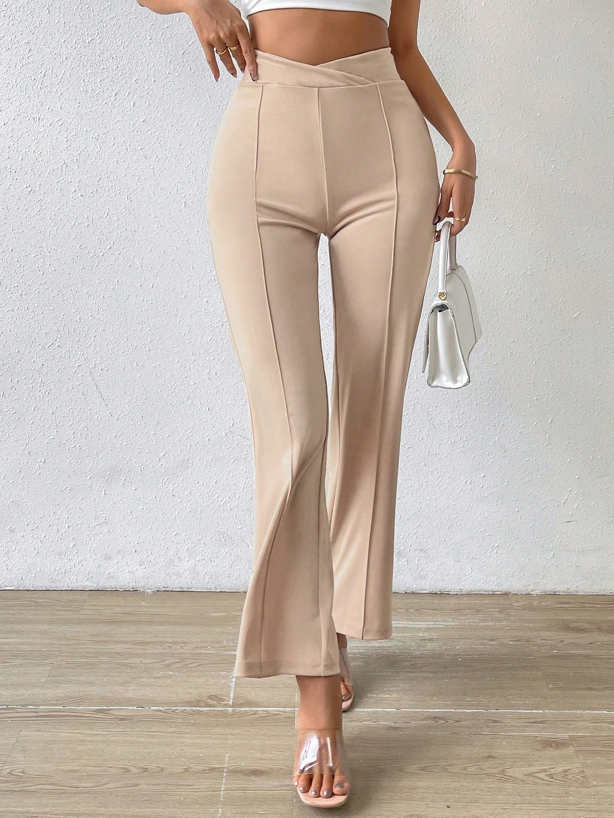 Buy SHEIN Priv̩ Solid Flare Leg Pants in Pakistan