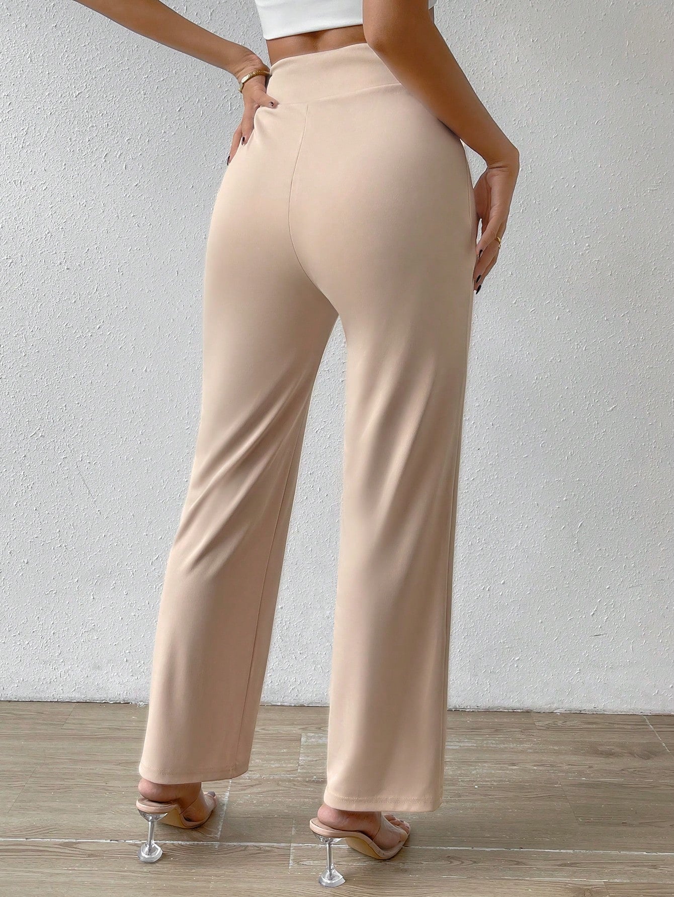 Buy SHEIN Priv̩ Solid Flare Leg Pants in Pakistan