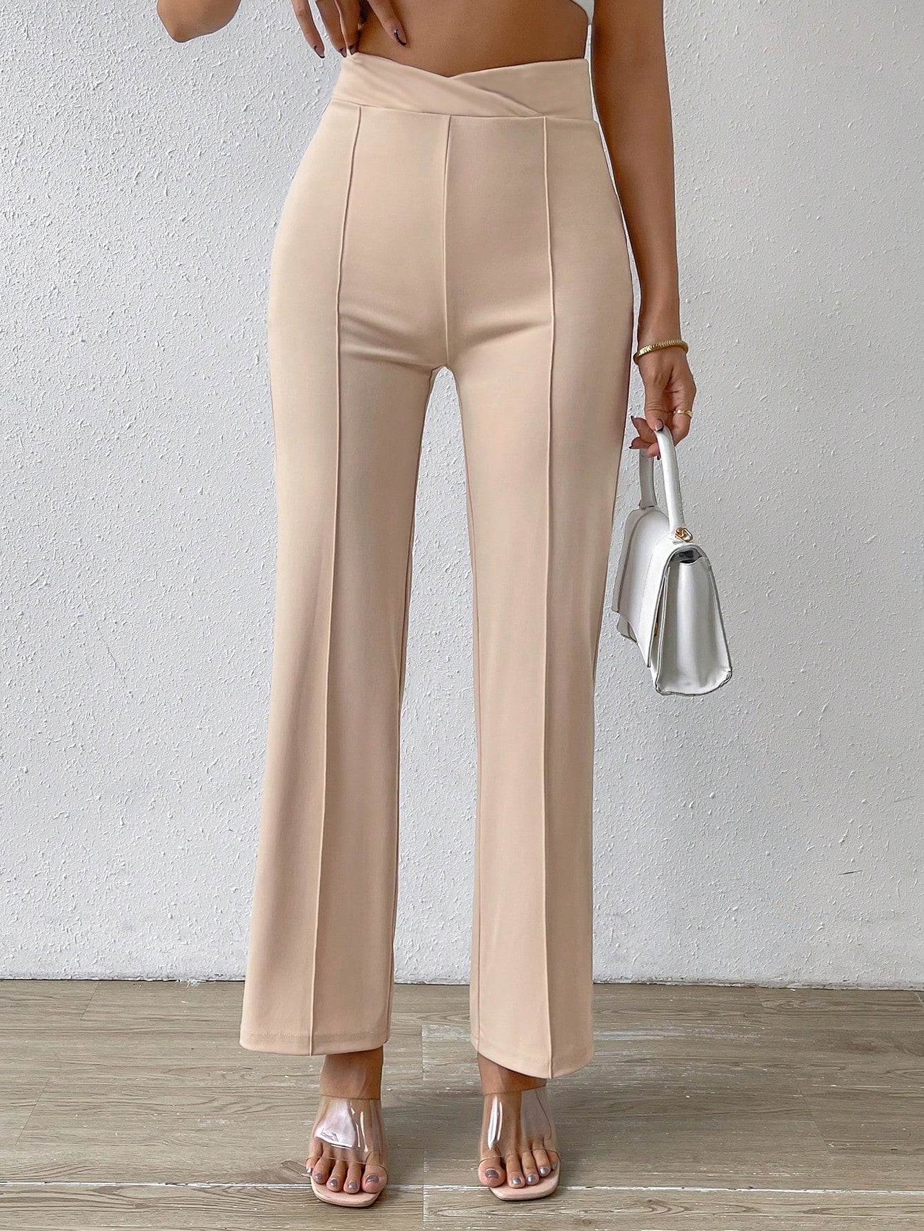 Buy SHEIN Priv̩ Solid Flare Leg Pants in Pakistan