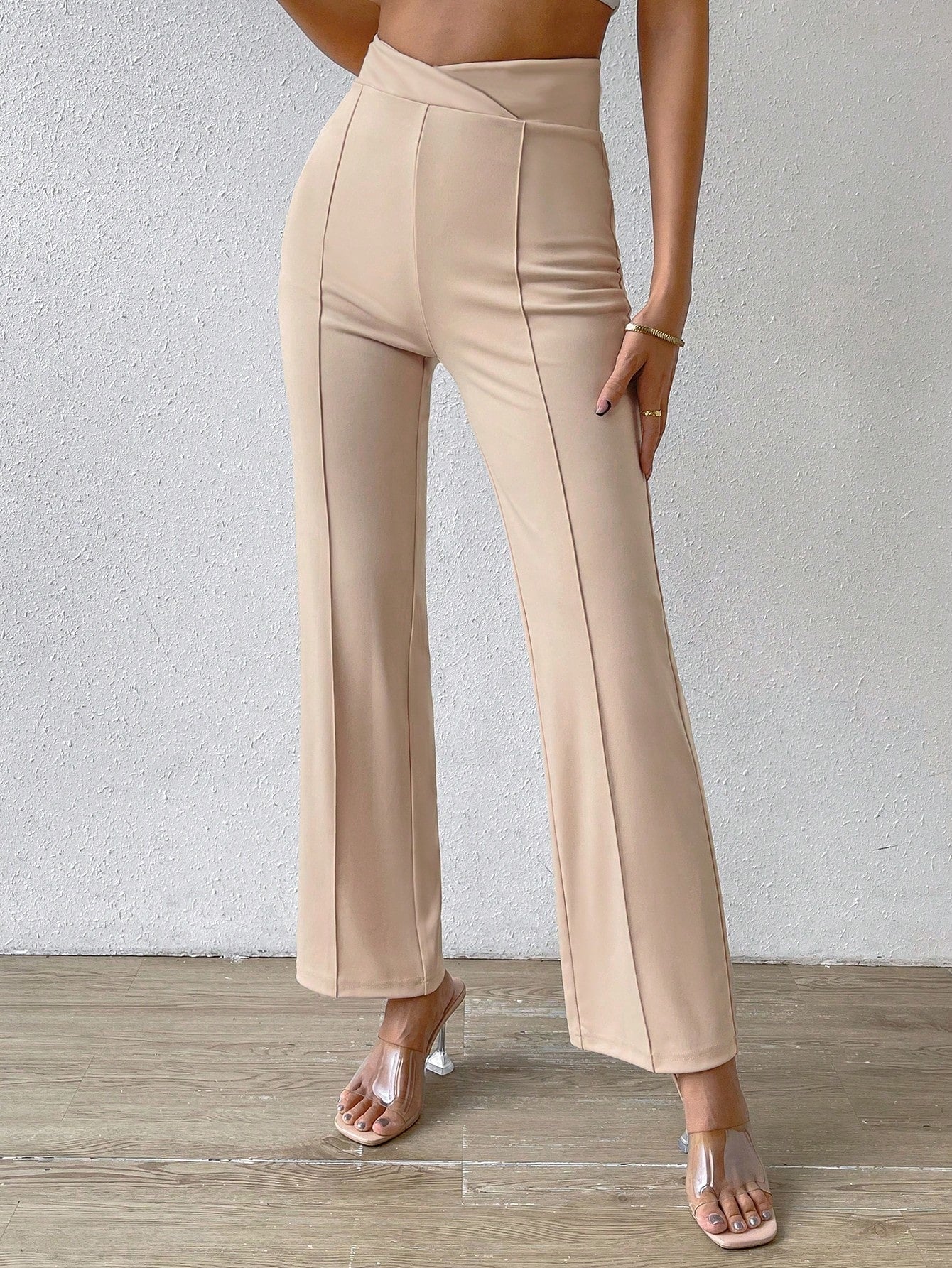 Buy SHEIN Priv̩ Solid Flare Leg Pants in Pakistan