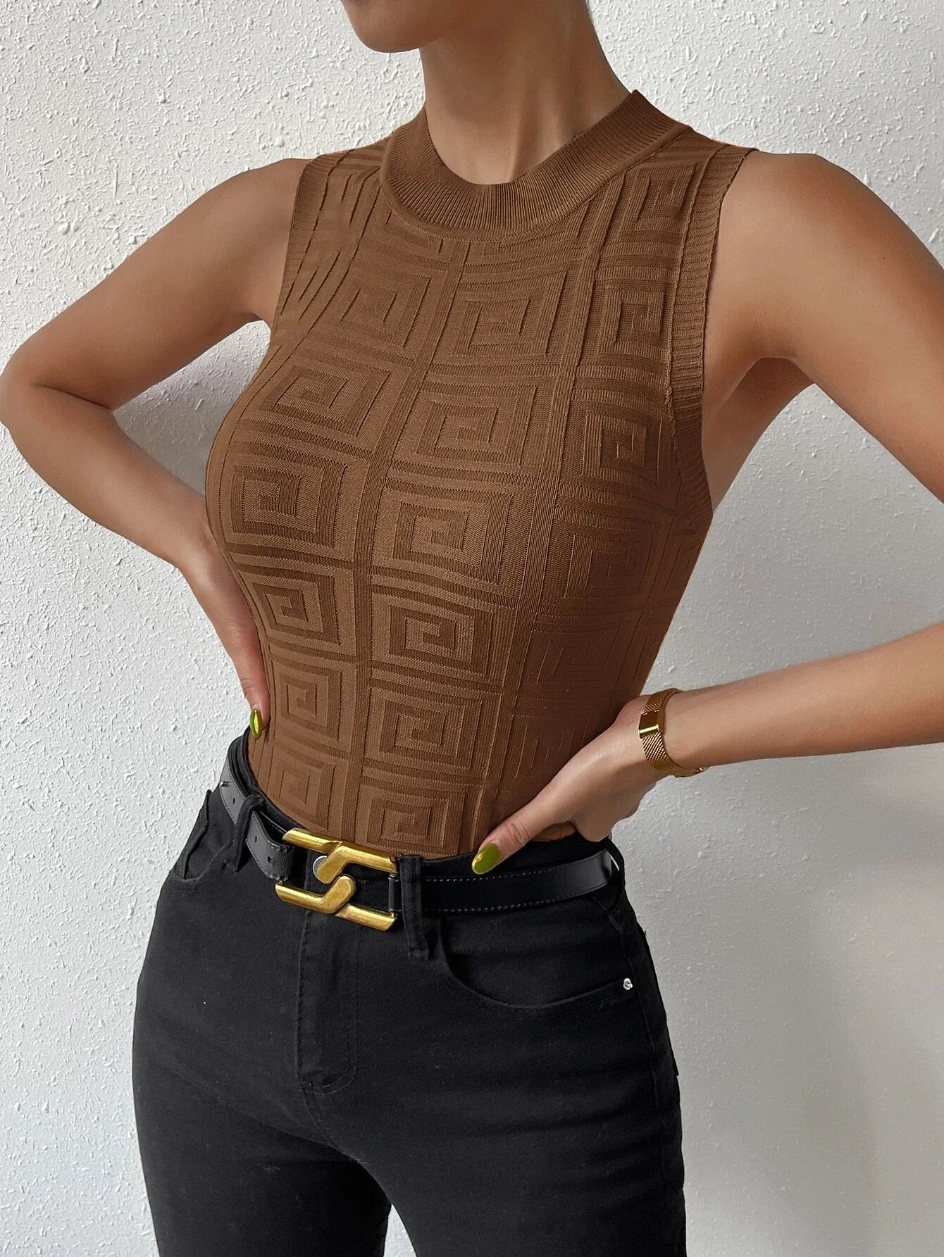 Buy SHEIN Privé Solid Mock Neck Knit Top in Pakistan