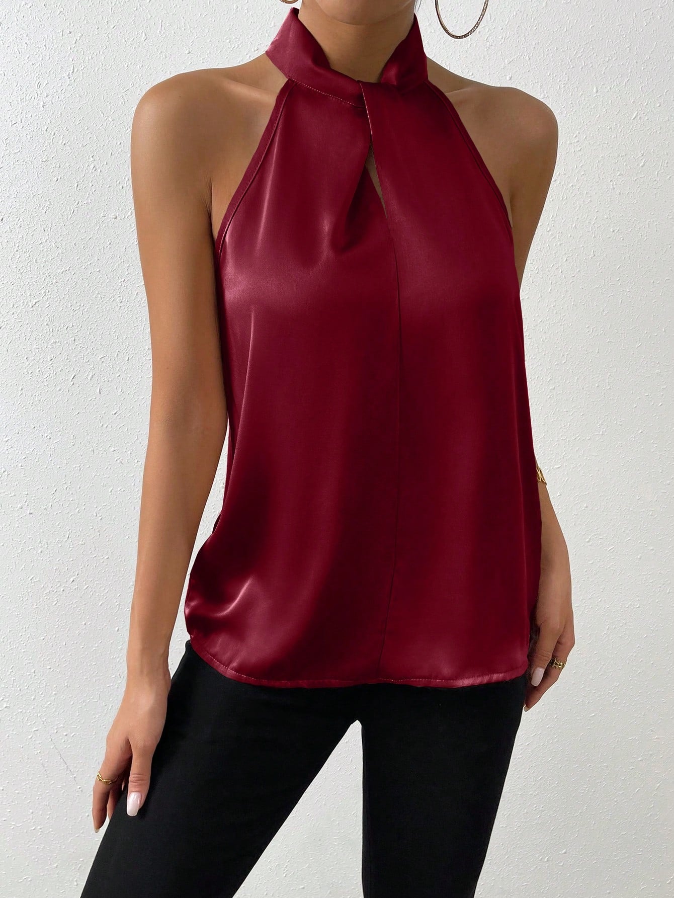 Buy SHEIN Priv̩ Solid Satin Halter Neck Blouse in Pakistan