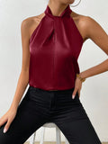 Buy SHEIN Priv̩ Solid Satin Halter Neck Blouse in Pakistan