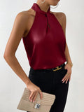Buy SHEIN Priv̩ Solid Satin Halter Neck Blouse in Pakistan