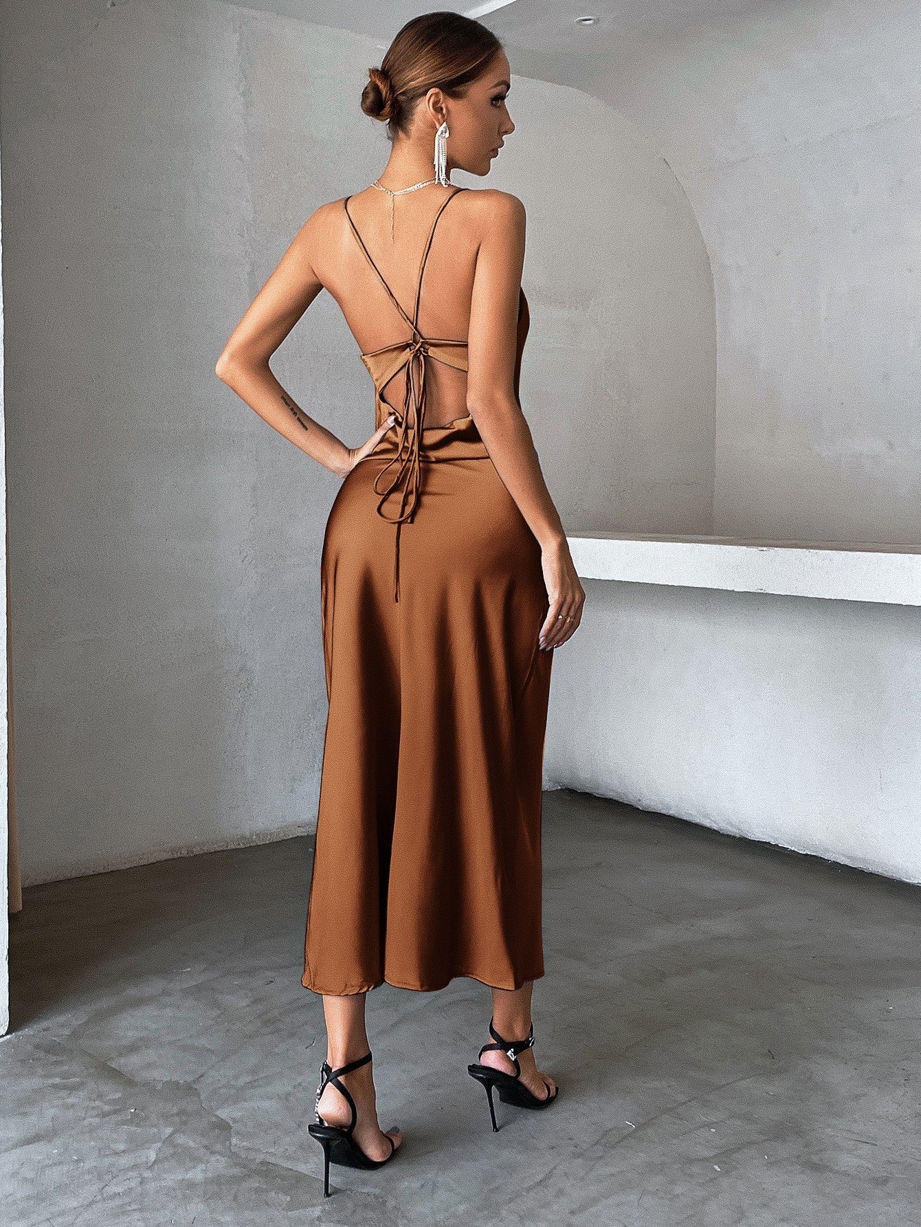 Buy SHEIN Privé Solid Tie Backless Cami Dress in Pakistan