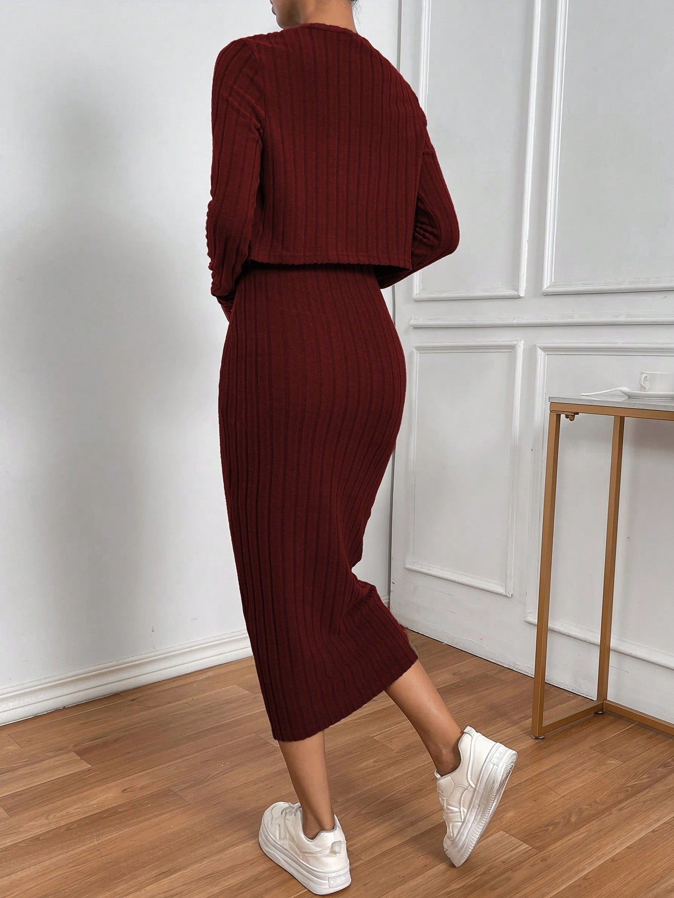 Buy SHEIN Privé Solid Tube Dress & Open Front Jacket in Pakistan