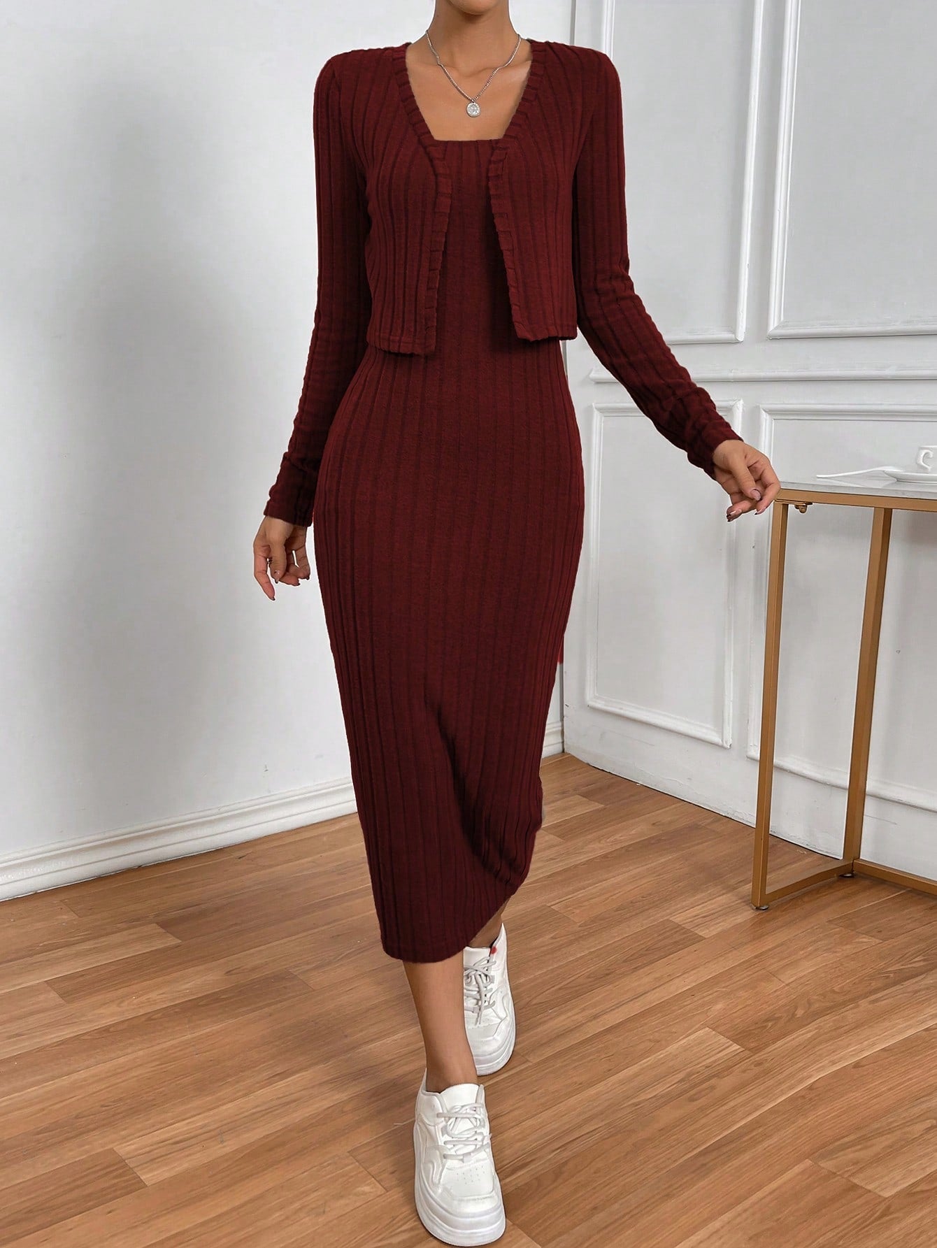 Buy SHEIN Privé Solid Tube Dress & Open Front Jacket in Pakistan