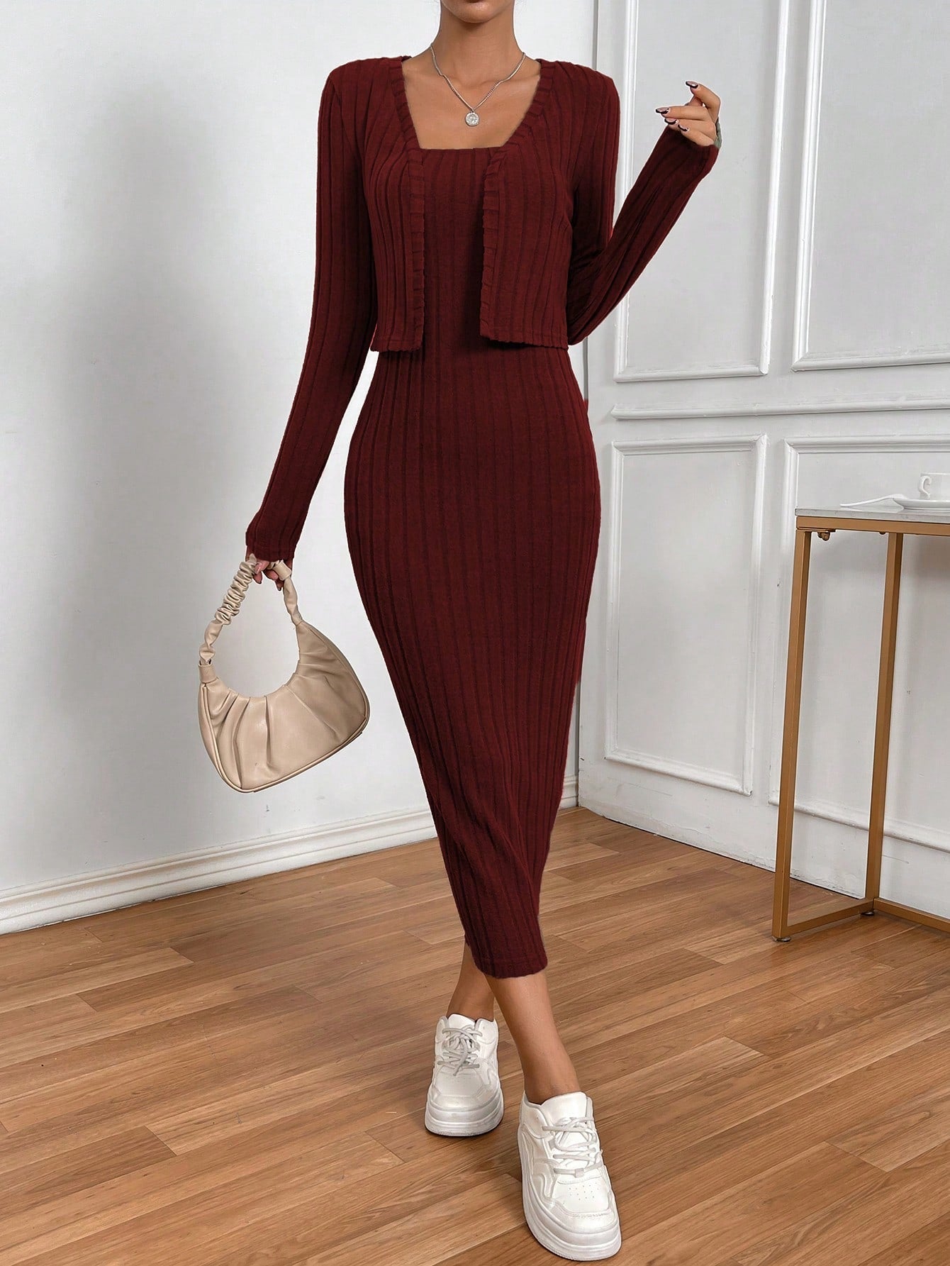 Buy SHEIN Privé Solid Tube Dress & Open Front Jacket in Pakistan