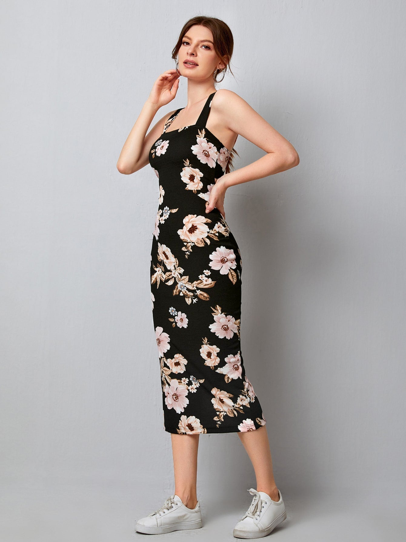 Buy SHEIN Priv̩ Split Hem Floral Bodycon Dress in Pakistan