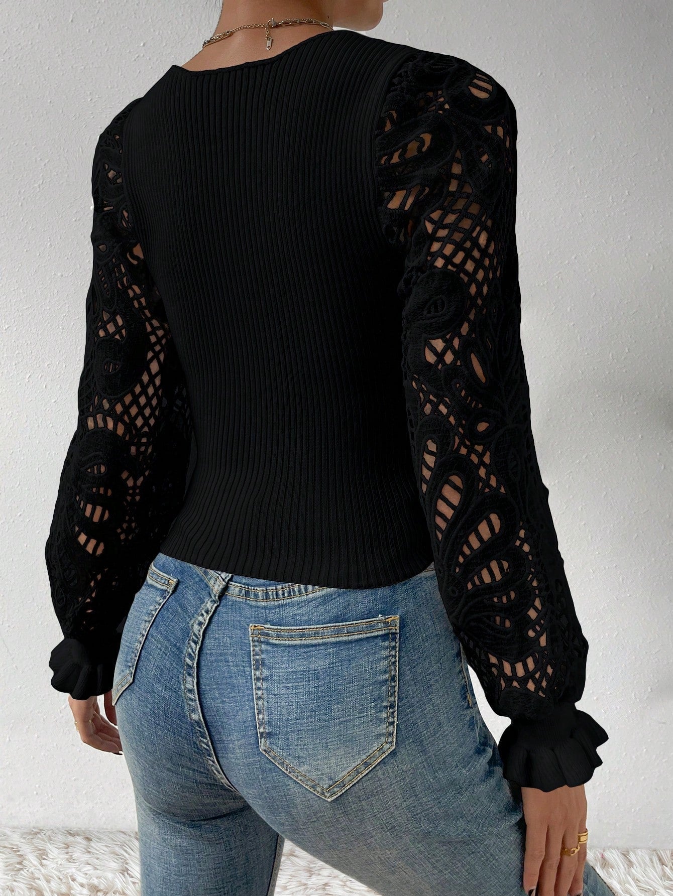 Buy SHEIN Privé Square Neck Flare Sleeve Sweater in Pakistan