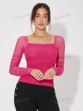 Buy SHEIN Priv̩ Square Neck Ruched Glitter Mesh Top in Pakistan
