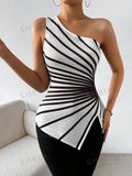 Buy SHEIN Priv̩ Striped Print One Shoulder Asymmetrical Top in Pakistan