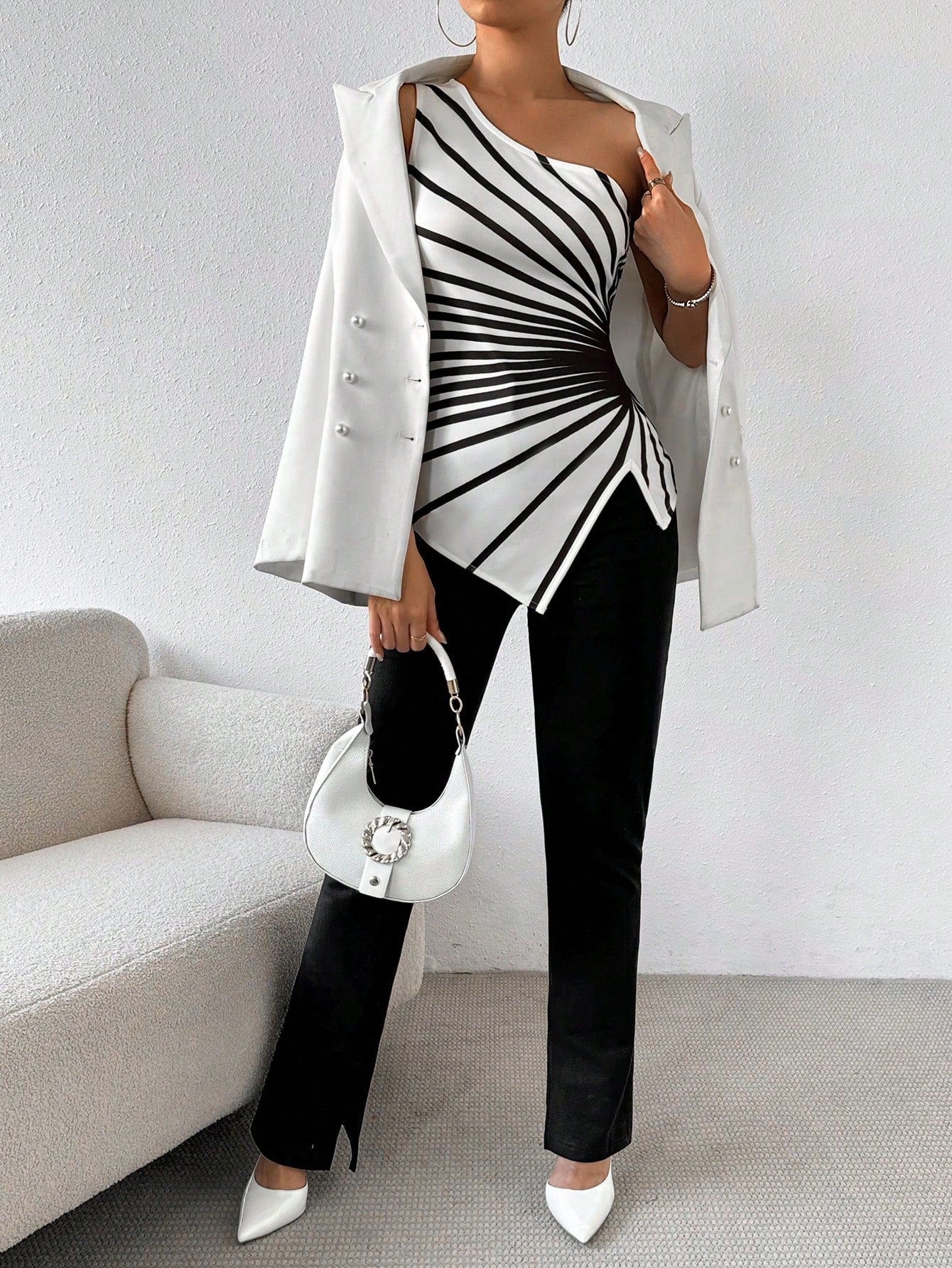 Buy SHEIN Priv̩ Striped Print One Shoulder Asymmetrical Top in Pakistan